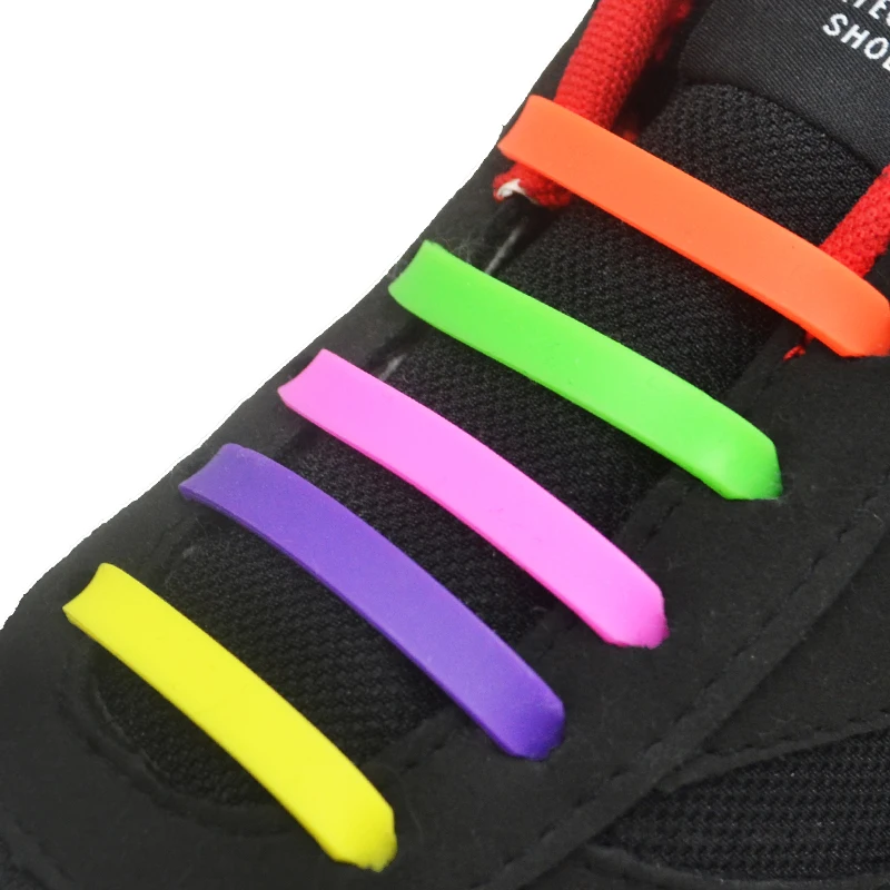 12pcs New Shoelaces Lazy Elastic Silicone Shoelaces No Tie Running Sneakers Strings Shoe Laces F002