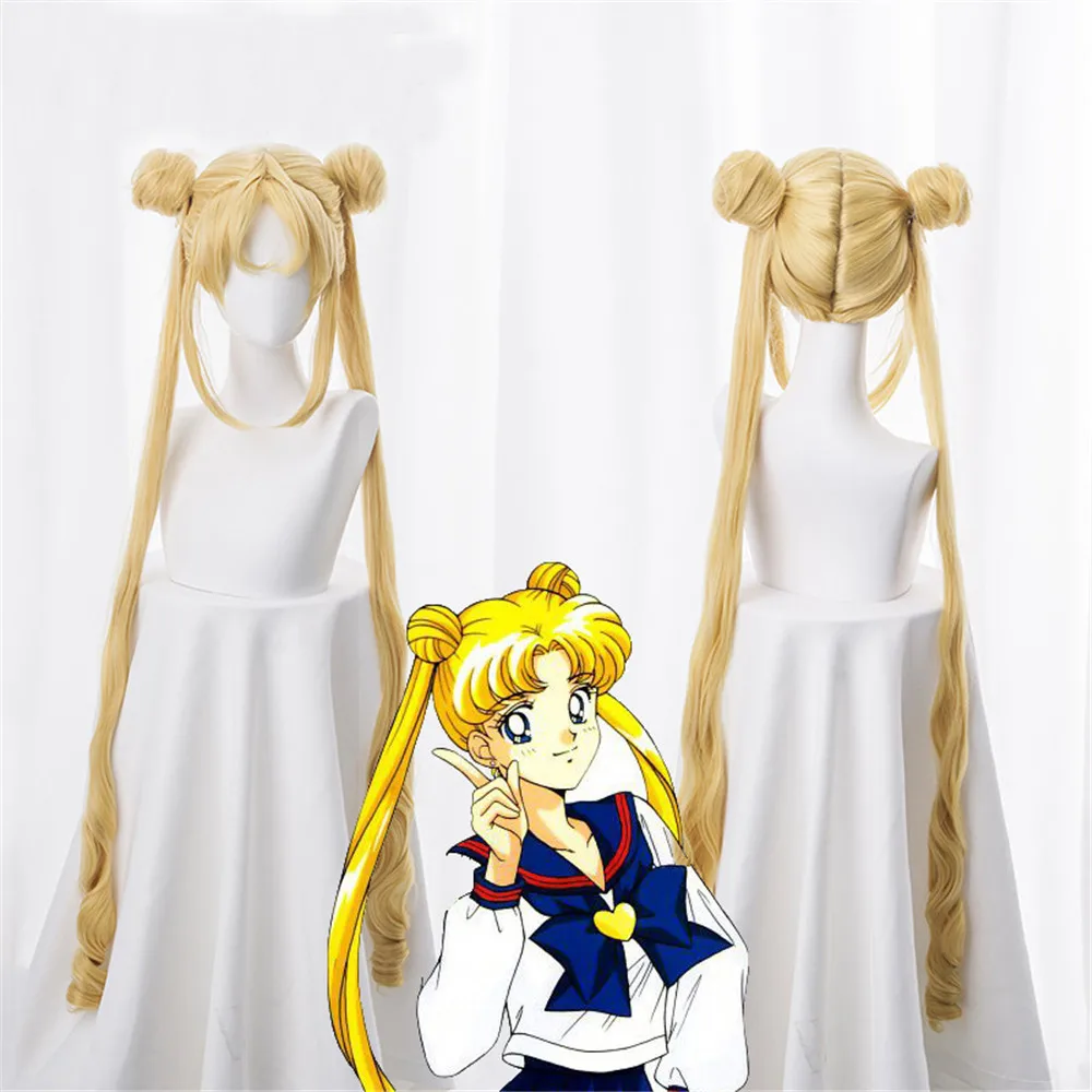 

Anime Sailor Moon Double Ponytail Cosplay Wigs Usagi Tsukino Wig Heat Resistant Synthetic Wig Halloween Party Women Cosplay Wig