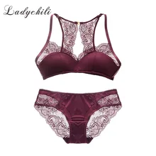 Ladychili Для женщин Нижнее бельё Беспроводной сна бюстгальтер и Трусики для женщин комплект черный, красный Кружево висит Средства ухода за кожей шеи Специальный Back Bra Нижнее Бельё для девочек костюм ww26