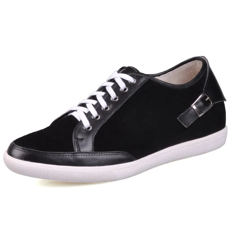 

JC160 Casual Mens Cow Suede Leather Height Increase Elevator Shoes with Hidden Insoles Get Taller 6CM Black/Blue