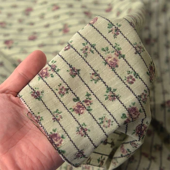 

Matcha green and black line plaid albino broken flower pure cotton fabric senji dress shirt baby clothes handmade fabrics