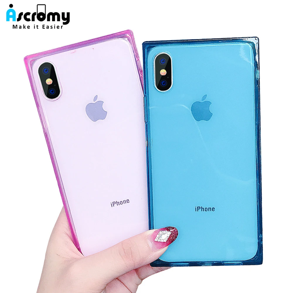 Ascromy For iPhone 7 7Plus Case Soft GEL Silicone Crystal Clear Transparent Square Back Cover Apple X XS 8 6 Plus |