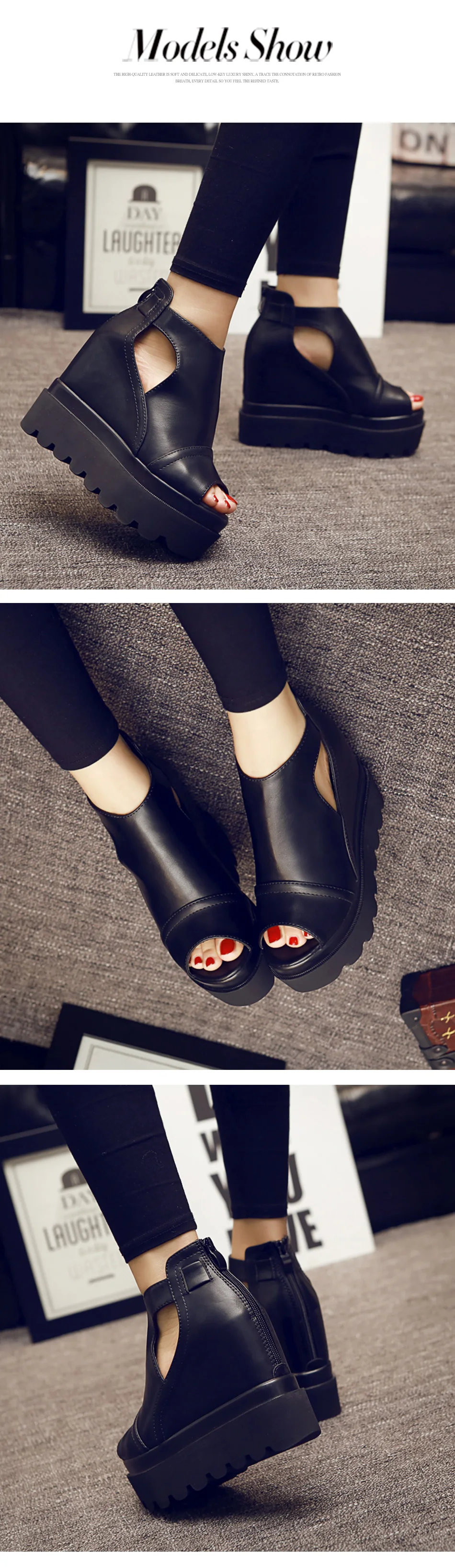 Gdgydh/весенние женские туфли-лодочки с открытым носком, модные туфли на высоком толстом каблуке на молнии, женская летняя обувь на платформе, Прямая поставка