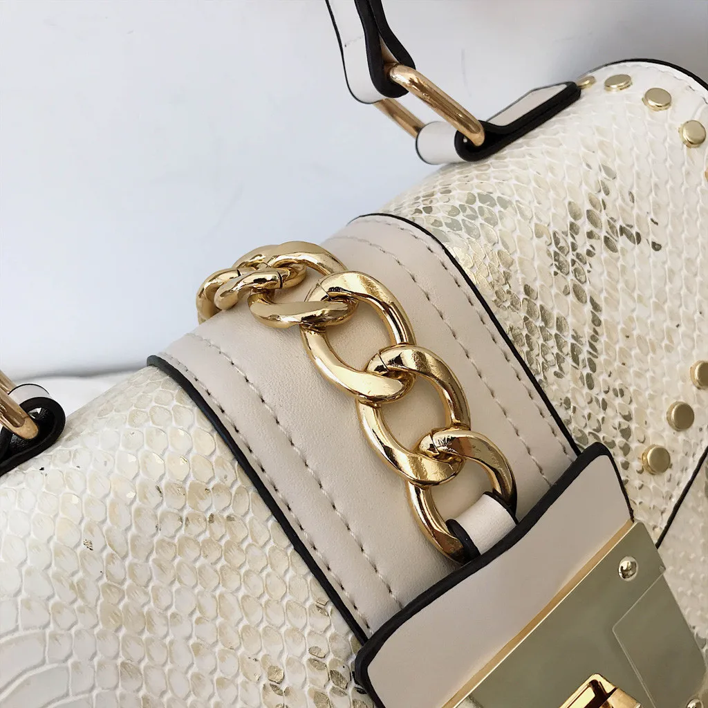 Women Retro Serpentine Crossbody Bags Appliques Hasp Handle Bag Shoulder Bags Baguette High Quality Leather Flap
