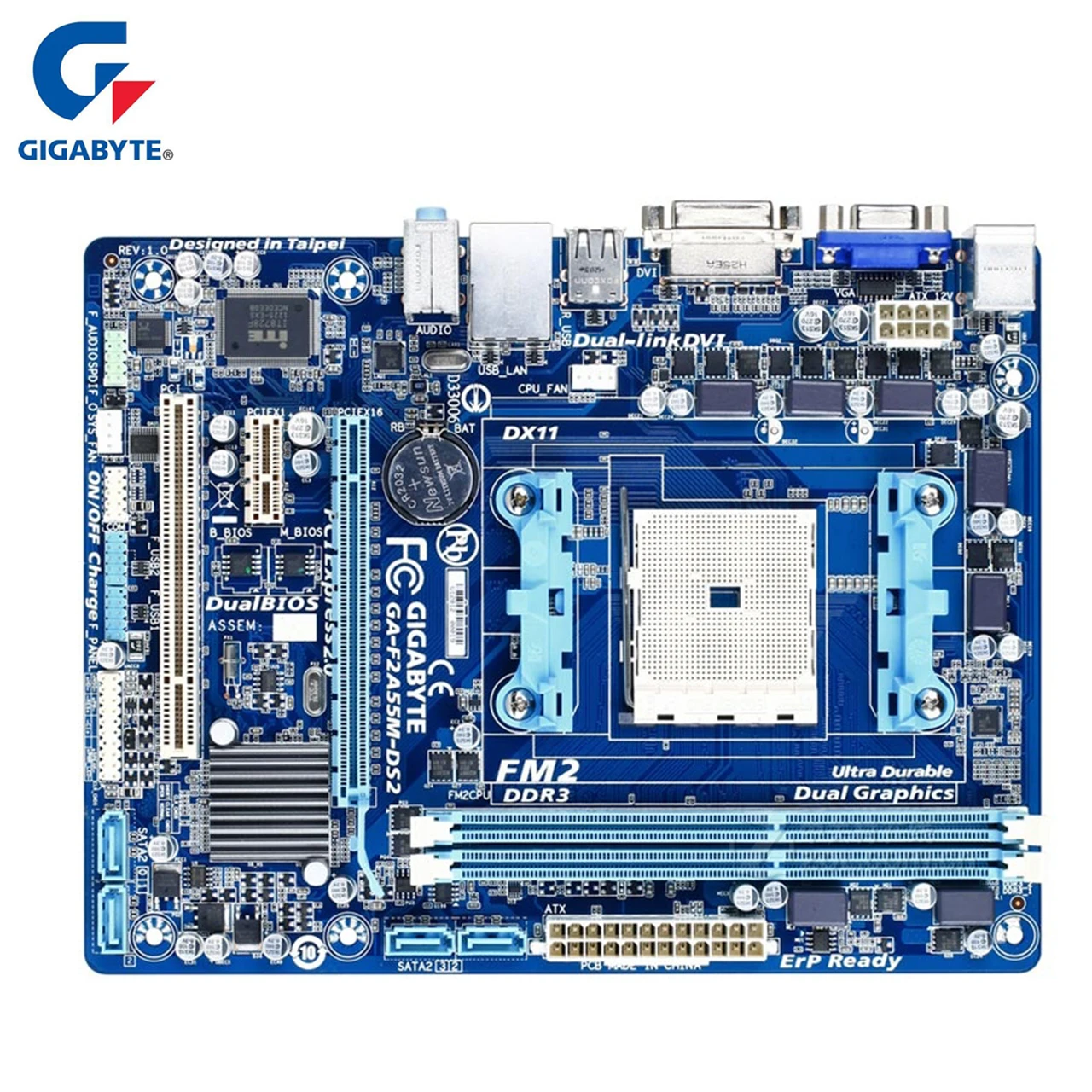Материнская плата Gigabyte оригинальная материнская DDR3 для настольных ПК разъем FM2 A55