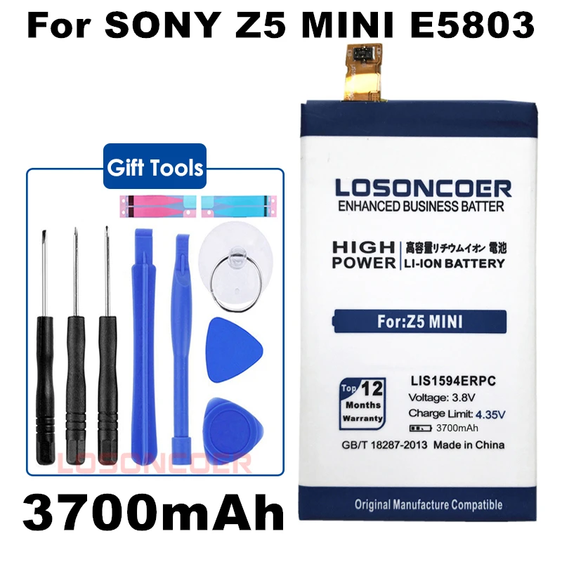 

LOSONCOER 3700mAh LIS1594ERPC Battery For Sony Xperia Z5 mini Z5 compact E5823 E5803 XA Ultra C6 F3216Xc F3216 F3215 Xmini F5321