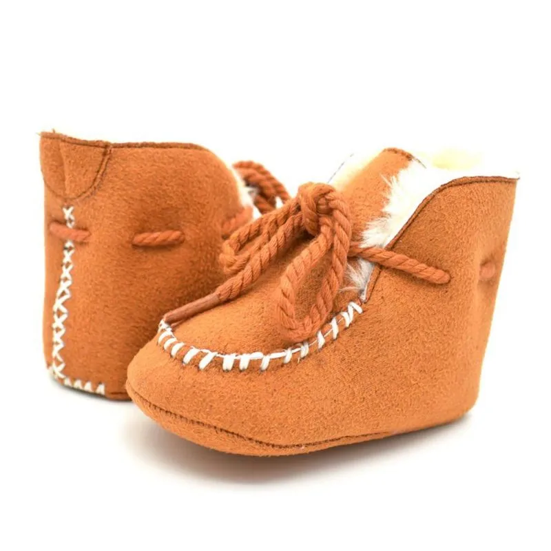 Мода детская обувь повседневные Младенцы теплые сапоги детские мокасины плюс хлопок пинетки зимние однотонные туфли для малышей