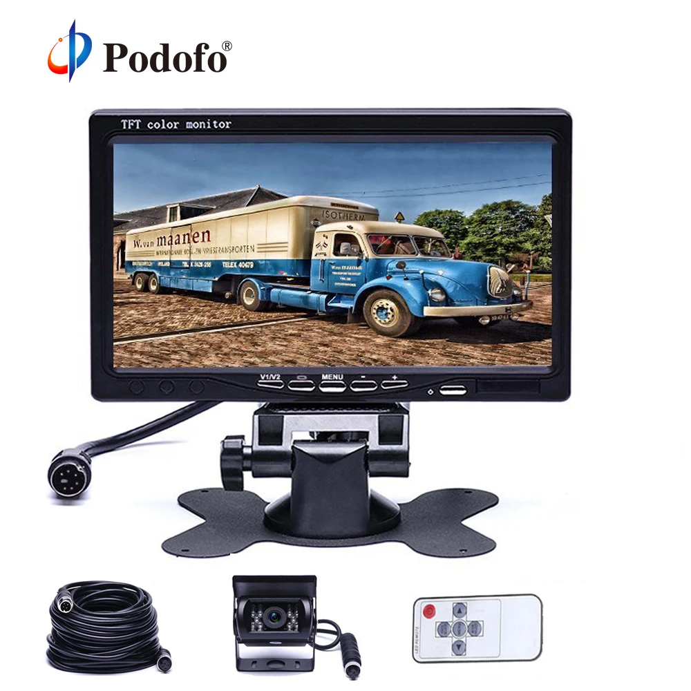 

Podofo Car Monitor 7" Color TFT Rearview Vehicle Parking System+ IR LED Night Vision Reverse Camera 20m For RV/Bus/Trailer/Truck