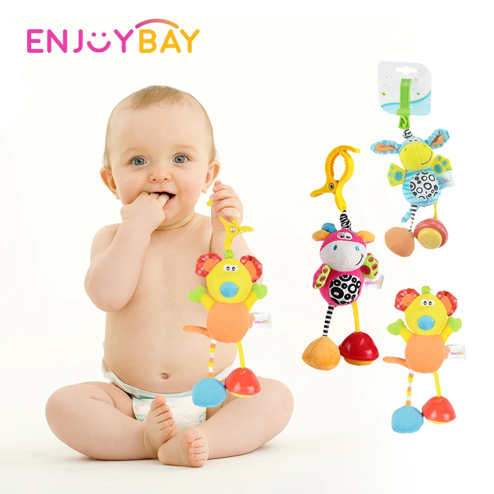 Enjoybay Cute Baby Rattles Toys Baby Stroller Crib Hanging Soft Plush Toys Cartoon Animal