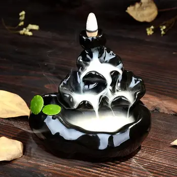 

Gourd and Lotus Waterfall Incense Burner +10PCS Cones Stick Holder Censer Purple Clay Aroma Smoke Backflow Home Decor