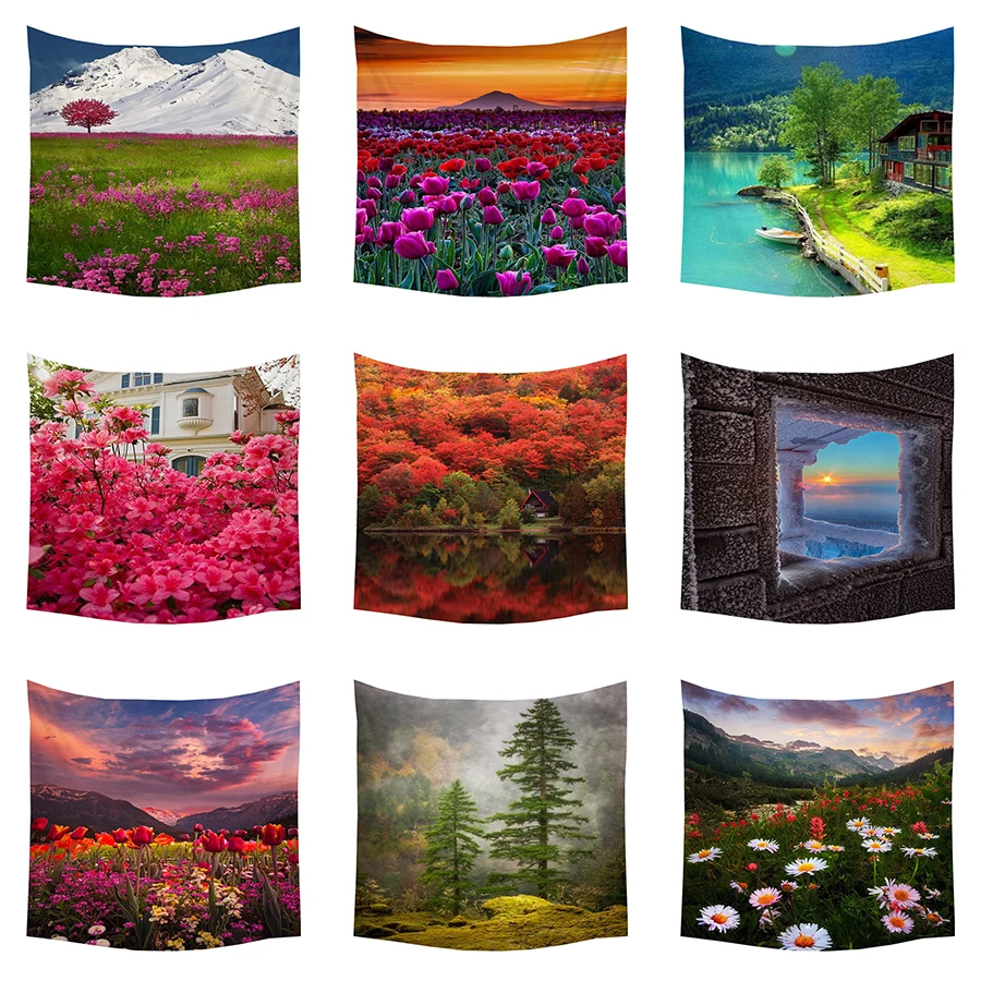 

Boniu Natural Scenery Tapestry Wall Hanging Polyester Fabric Floral Decorative Wall Tapestries Landscape Printed Tapestry Hippie