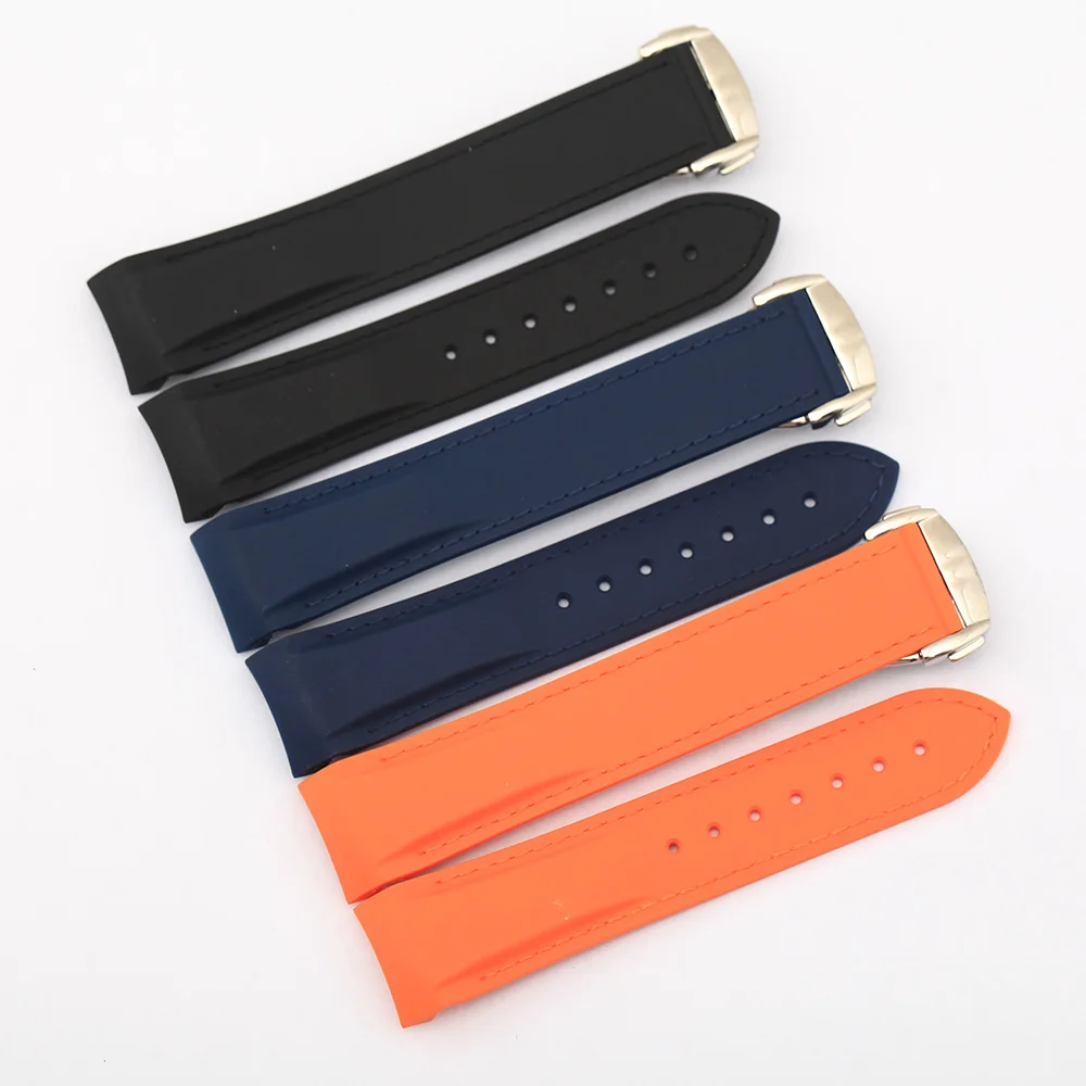 

20 22mm Rubber Silicone Replacement Watch Band Strap For Omega Seamaster Professional Planet Ocean 45 42mm Orange Black Blue