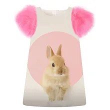 Милое платье для девочек модные вечерние платья с принтом кролика на день рождения на осень и зиму одежда для маленьких детей с рукавами из искусственного меха