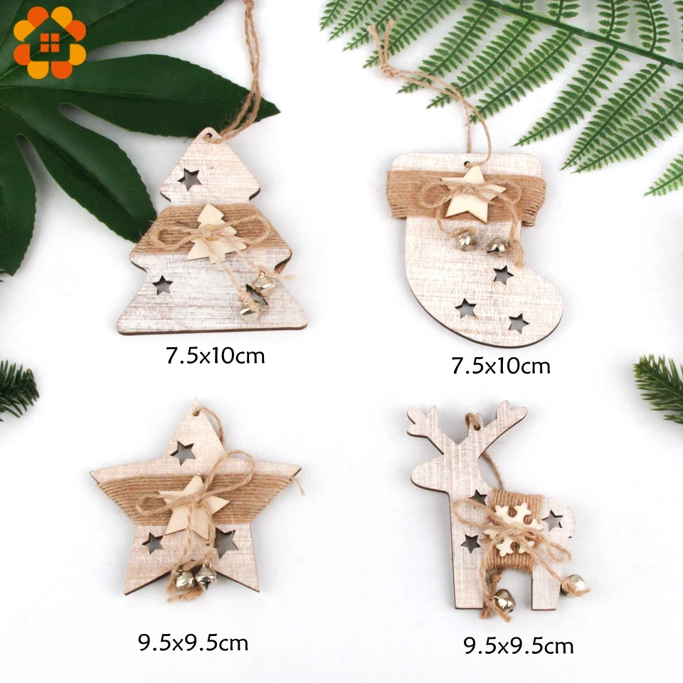 1PC Vintage Christmas Wooden Deer/Sock/Tree/Star Pendants Ornaments Wood Crafts Kids Gift Christmas Tree Ornaments Decorations