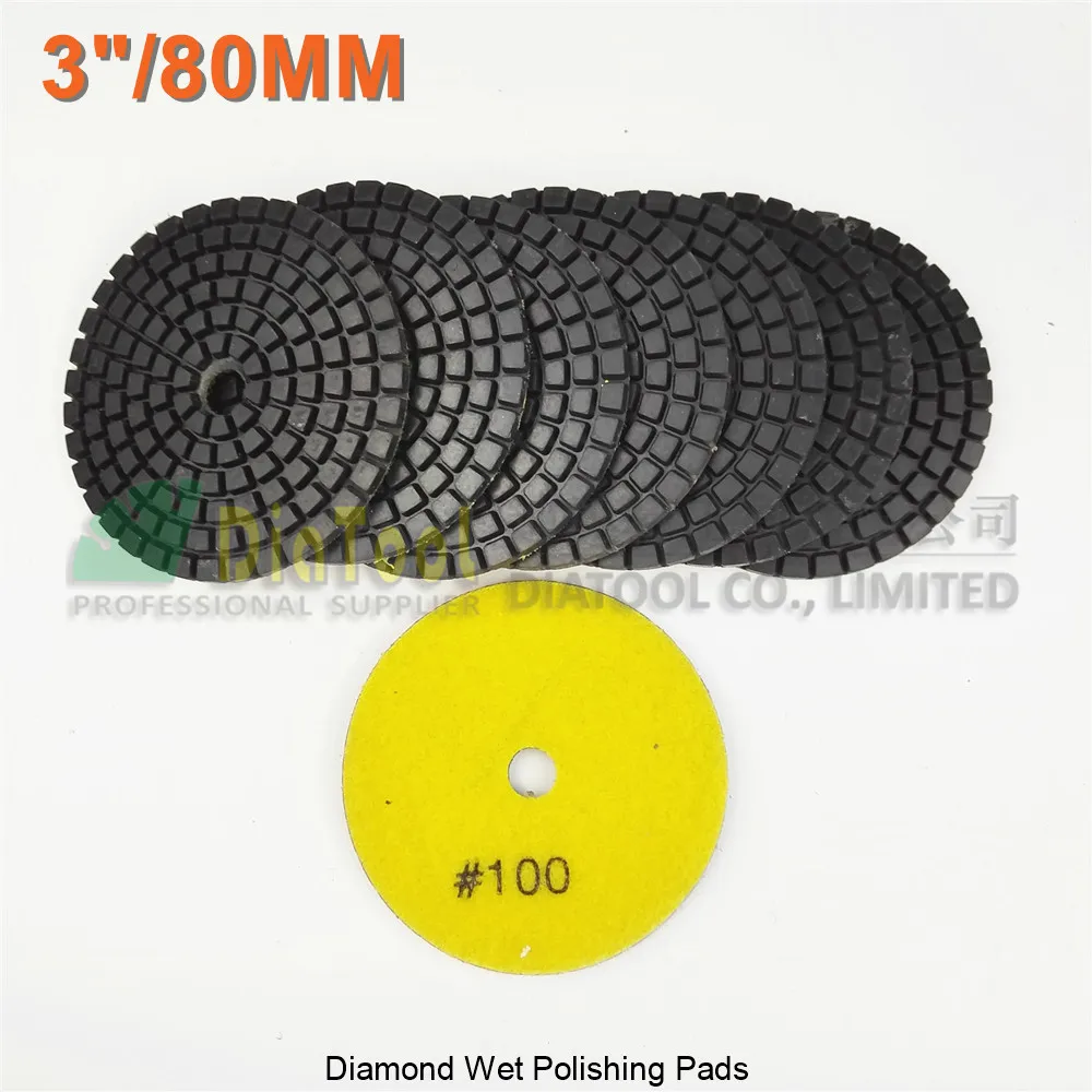 

DIATOOL 8pcs Diameter 80mm Grit#100 Diamond Wet Polishing Pads For Granite Marble Sander Disk 3" Resin Bond Stone Sanding Disc