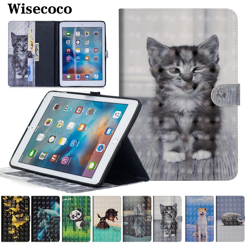 

3D Leather Folio Case for Apple New IPad 9.7 2017 2018 Coque 6th Generation 360 Flip Cover Tablet A1822 A1893 Wallet Card Stand