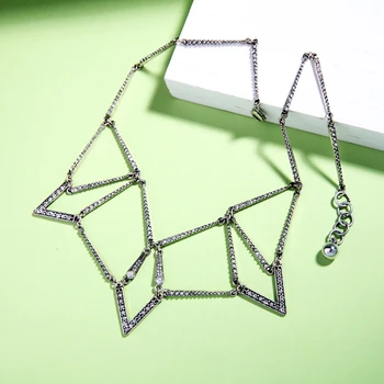 

Bijoux Hollowed Geometric Crystal Necklace Women Dress Match Party Jewelry Silver Color Retro Necklace Collares