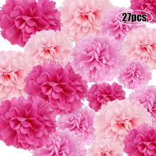 27pcs Sweet Pink Pom Pom Wedding Decorations Tissue Paper Pom Poms Hanging Flowers Party Decorations Kid Birthday Baby Shower metallic color cheerleader pom poms w plastic handle deep pink