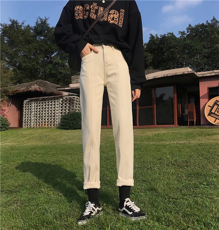 Для женщин S джинсы для femme 2019 nouveau Осень Зима Жан тонкий высокая талия Свободные девять черный прямые брюки девочек