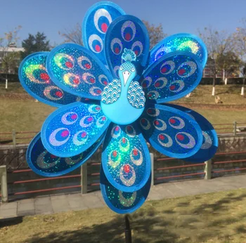 

1 Pcs Cute Peacock Windmill Diy Outdoor Decorative Wholesale Manufacturers Selling Children Plastic Toys Laser Double Sequin