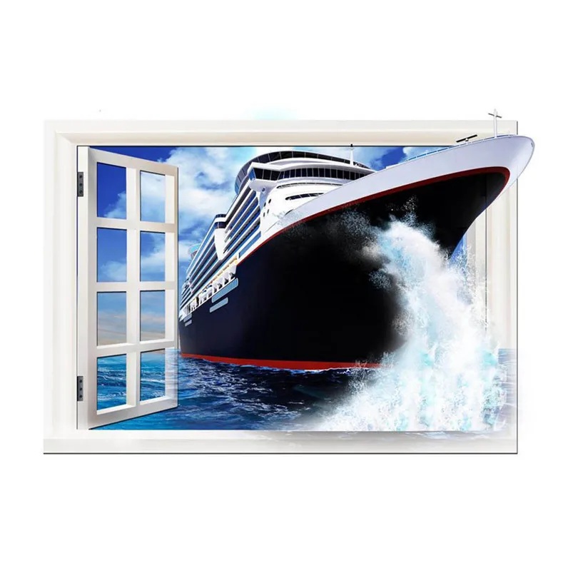 3D Wall Stickers Star Galaxy Space Beach Ship Home Decor Art Fake Window New Wall  Removable Stickers Adesivo De Parede 30MR711