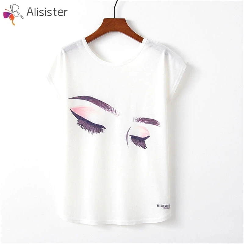

Eyelash Print Women Tshirts Casual Funny T Shirt Short Sleeve O Neck Summer Tops Harajuku Cute Cat Flamingo T-shirts Femme