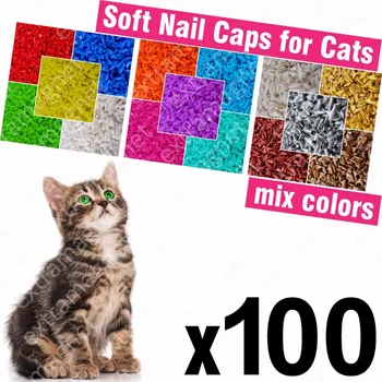 

100pcs Soft Nail Caps for Cats + 5x Adhesive Glue + 5x Applicator /* XS, S, M, L, cover, cat, paw, claw, zot */