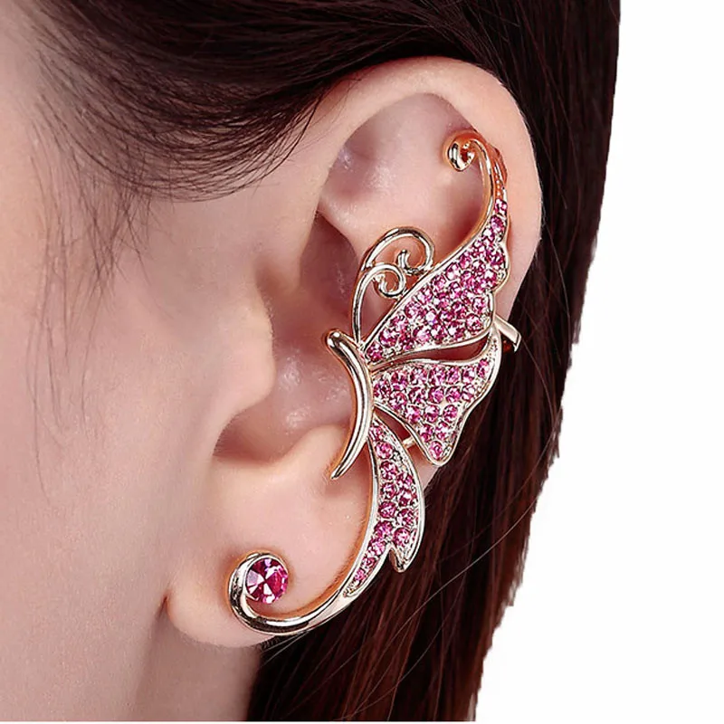 

1pc High Quality Excellent Shiny Bohemian style Butterfly Wings Shape Left Ear Cuff Womens Clip Clamp Earrings drop Shipping F1