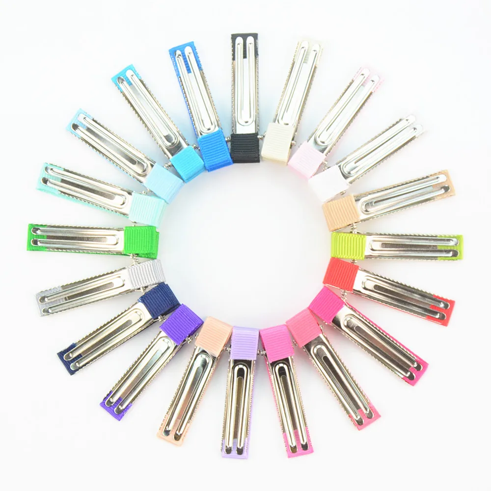 200pcs/lot Ribbon Wrapped Zinc Alloy Double Prong Hair Clip with Teeth Metal Barrettes Hairpin