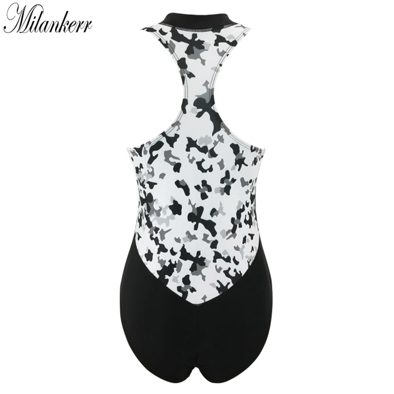 2018 New Women Swimming Body Suit Zipper One-piece Swimsuit Camouflage Patchwork Swimwear High Waist Training Tracksuit (2)