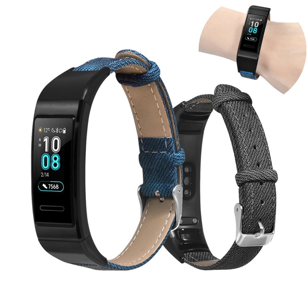 Ремешок джинсовый для смарт часов Huawei Band 3 Pro винтажный Повседневный сменный