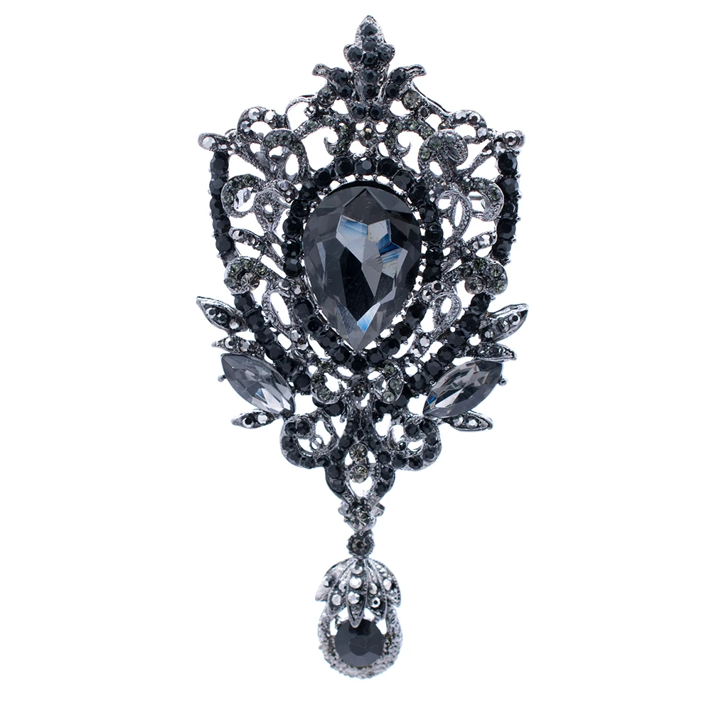 Винтажный стиль модные украшения классическая корона цветок брошь булавка кулон капля черный кристалл горный хрусталь 8806450