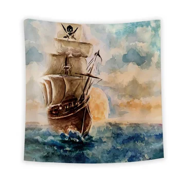 

Classroom Decor Tapestry By American Style A Pirate Boat. Sailing, Setting Sun, Waves One After Another