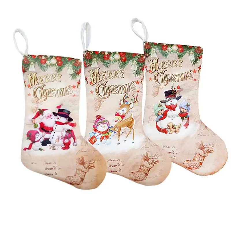 

Christmas Stockings Pendant Cloth Ornaments Small Boots Print Christmas Snowman Pattern Party Home Decoration Gift Bag