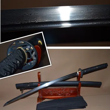 

Japanese Samurai Sword Katana Folded Steel leafs Tsuba Blood Groove Chiristmas Gift Decoration Real Sharp can cut bamboo tree