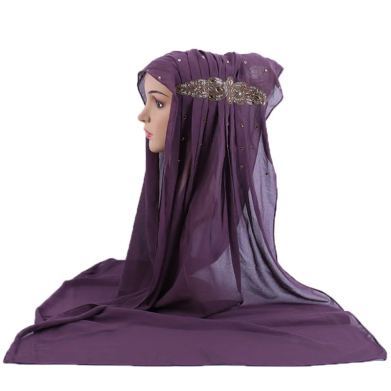 

New Fashion Woman hijab 19 Colors Rhinestone Chiffon Popular Shawls Scarf Headband Muslim Hijab Turban Breathable Free Shipping