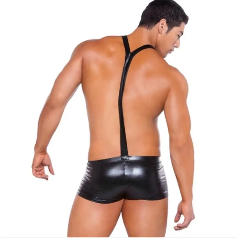 M-2XL плюс размер Искусственная эротическая кожа нижнее белье для бондажа блеск сексуальное мужское нижнее белье для гомосексуалистов бандажный Купальник Ремень штаны для тяжелой атлетики
