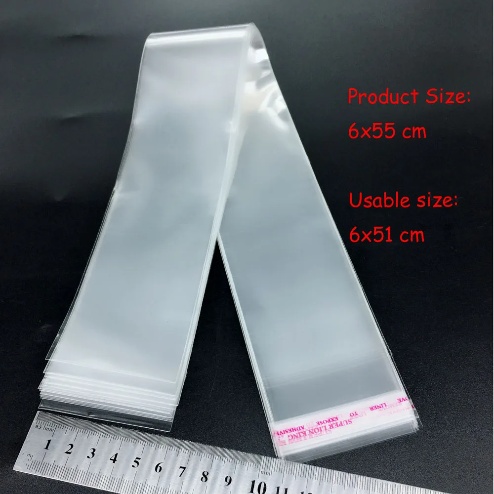 

6x55cm/100pcs Self Seal Resealable Clear Poly Plastic Opp Bag