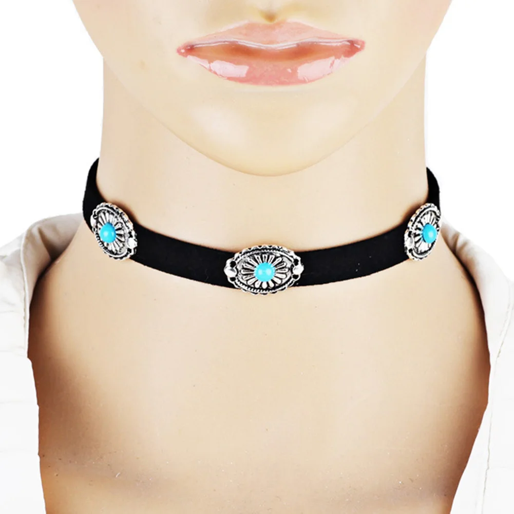 Ethnic Vintage Leather Choker Necklace For Women Bohemian Collier Femme