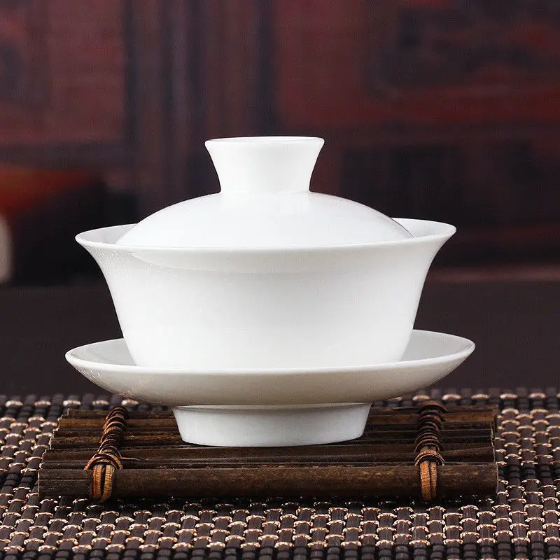 Китайский чайный сервиз Gaiwan, кунг-фу, белый керамический гайвань, белая чайная посуда, сансай, чайная чашка