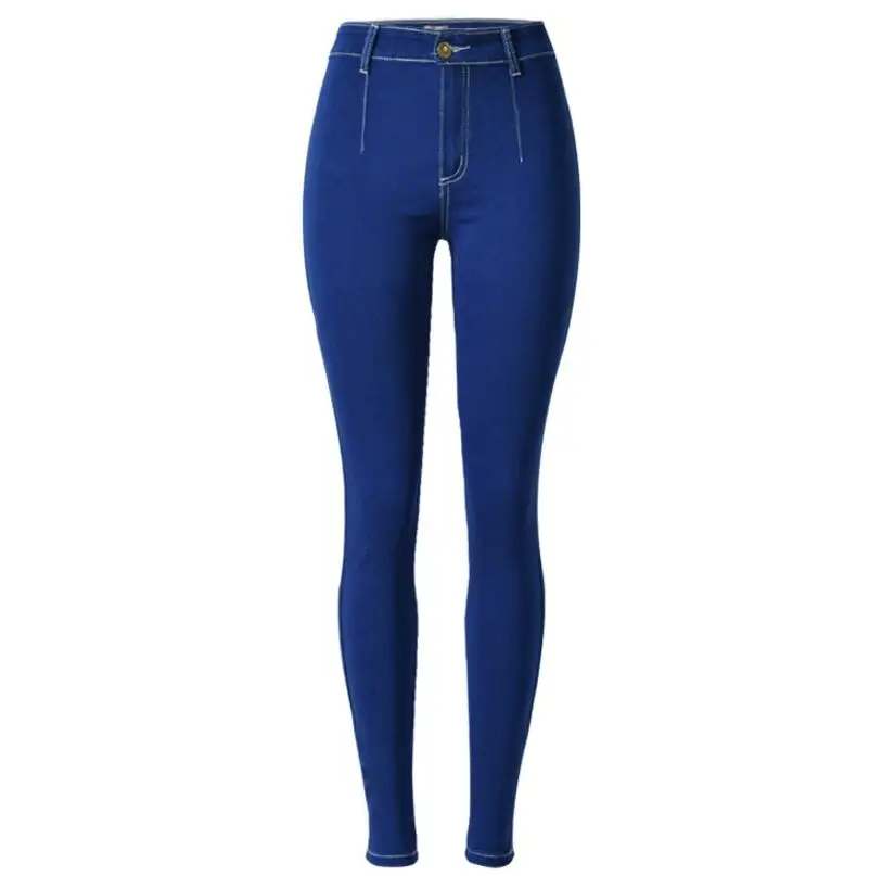 Women High Waist Slim Jeans Stretch Trousers Plus Size Zipper Dark Blue