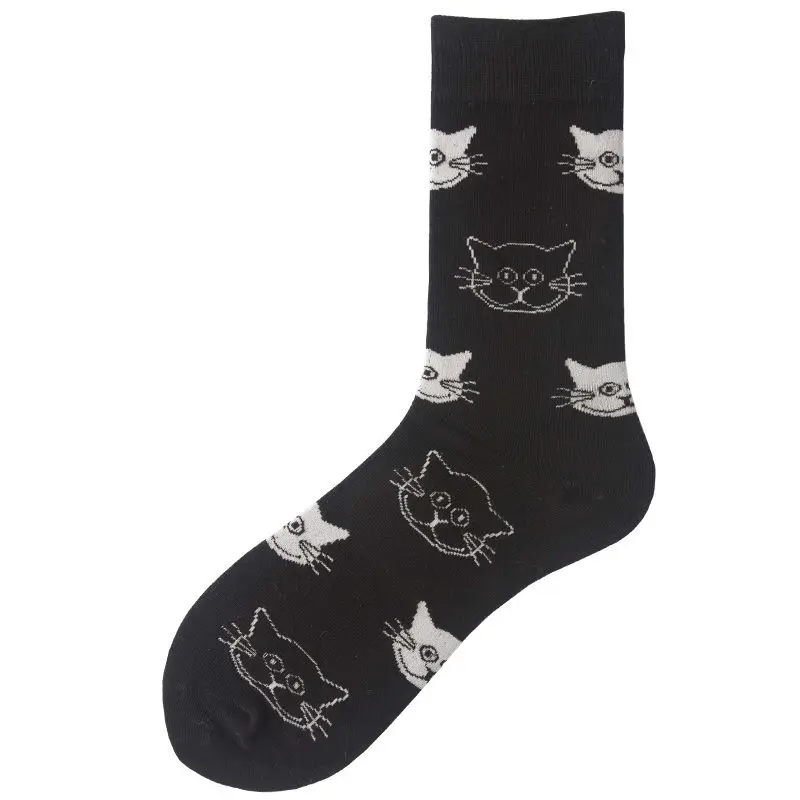Новые европейские модные уличные носки в стиле хип-хоп, носки скейтбордиста для девочек и мальчиков, крутые Полосатые Носки с рисунком ананаса, кошки, счастливые носки - Цвет: cat black
