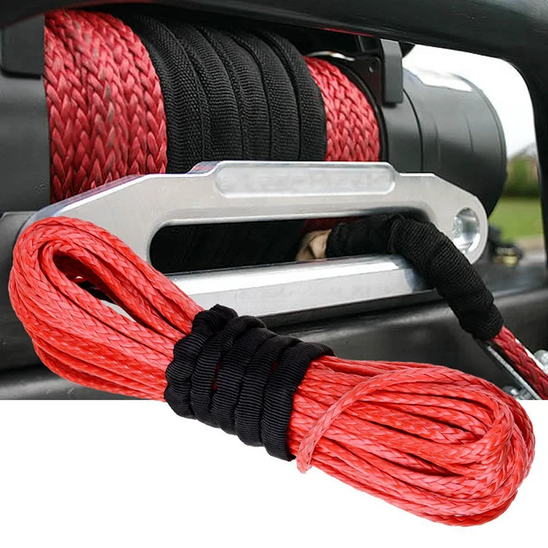 

Hot 1/4'' x 50' 15m*6mm Durable Red 7000lbs Synthetic Winch Rope Cable Line With Hook for ATV UTV Off-Road Synthetic Fiber Rope