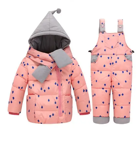 

2019 New arrive children boys girls winter Children's Sets baby dot Overalls suit child Sports warm down jacket+pants sets suits
