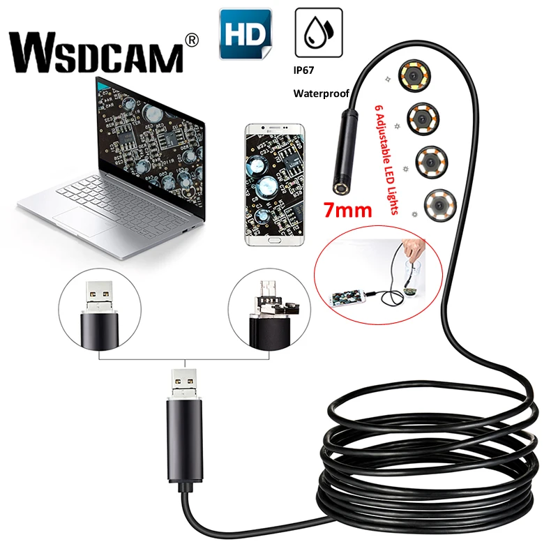 Камера Эндоскоп Wsdcam миниатюрная Водонепроницаемая бороскоп 2 в 1 с микро USB 7 мм 6
