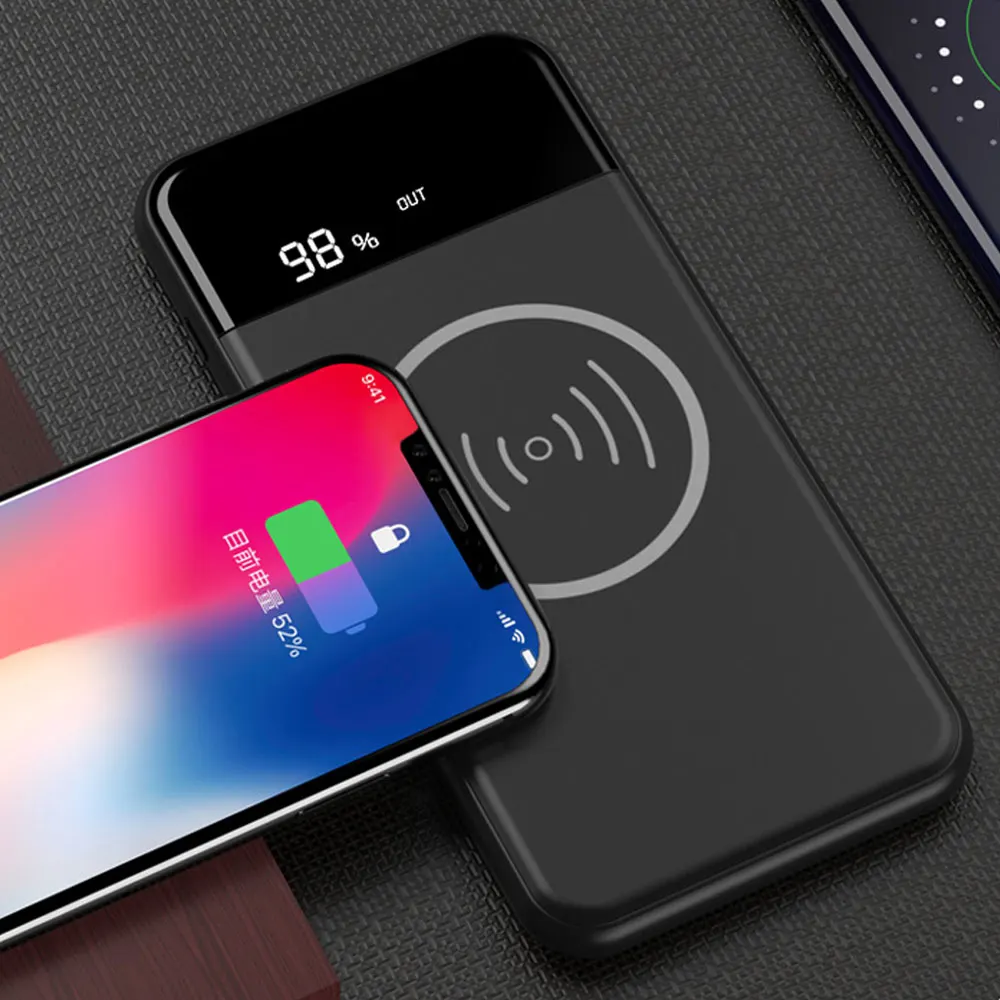 Универсальное портативное зарядное устройство 10000 мАч с ЖК-дисплеем, беспроводное зарядное устройство Qi для iPhone, samsung, Xiaomi, зарядное устройство для мобильного телефона, беспроводное зарядное устройство