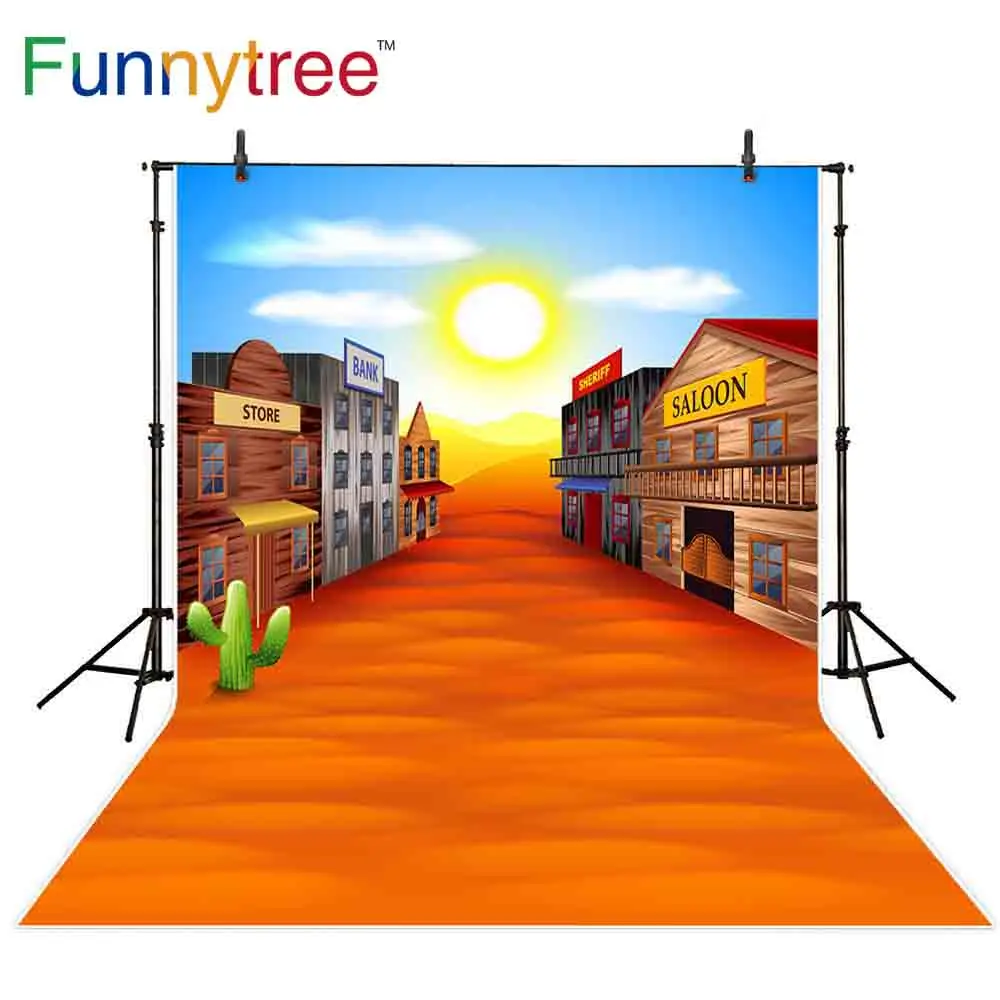 

Funnytree backgrounds for photography studio cartoon western cowboy theme town desert kids professional backdrop photocall