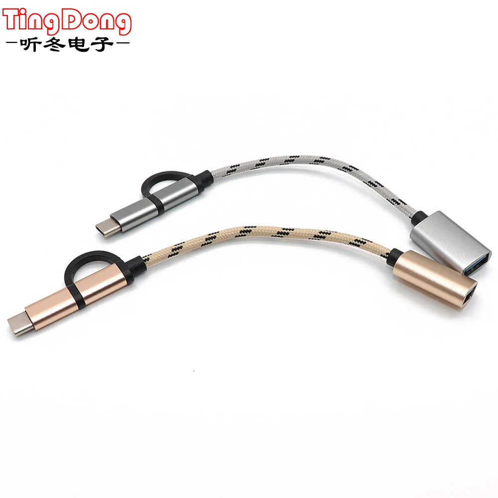 

2 in 1 USB 3.0 OTG Adapter Cable for Samsung Nylon Braid Micro USB Type C Data Sync Adapter for Huawei for MacBook Type-C OTG