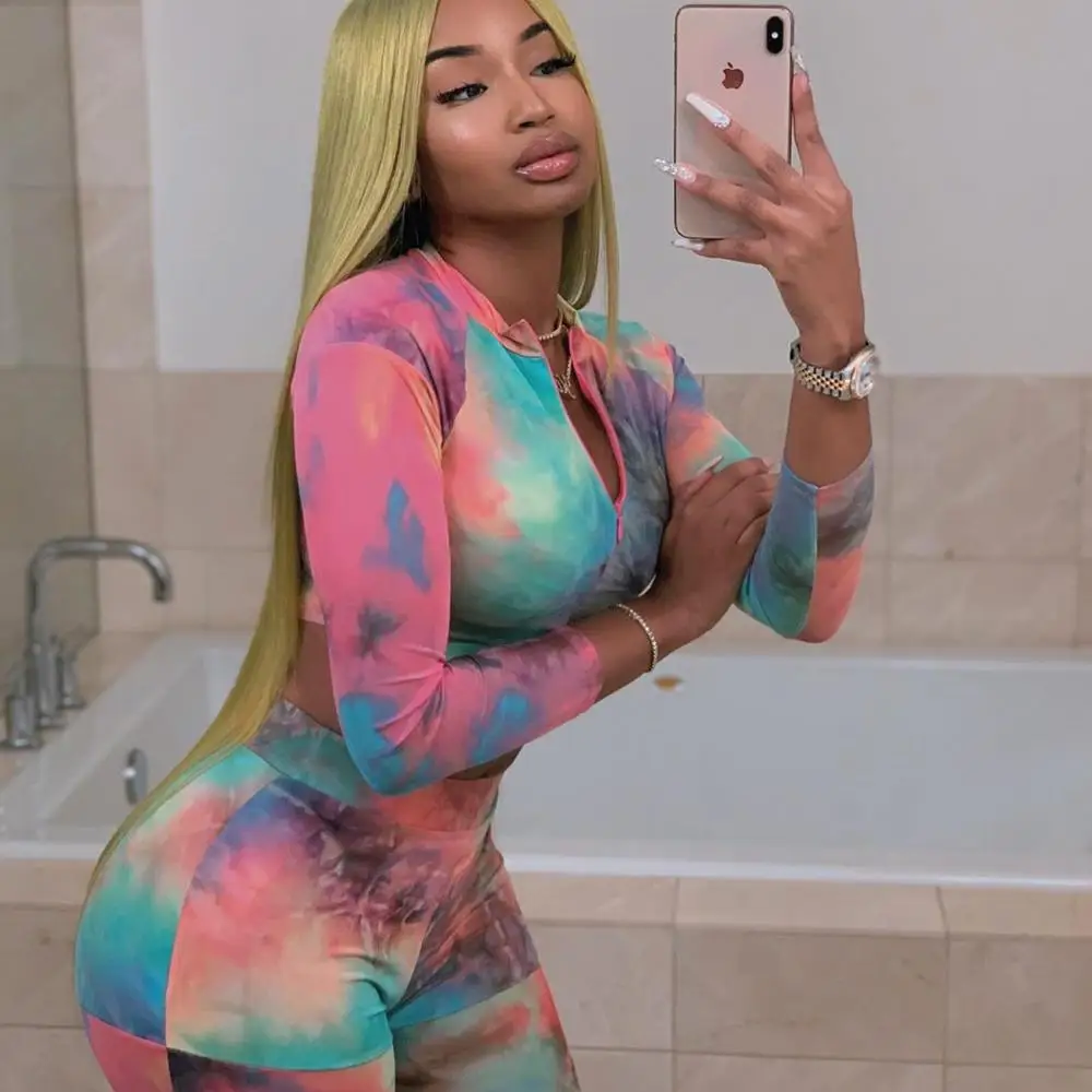 

2019 New Rainbow Print Fitness Set Women Multicolor Printed Tracksuit 2PCS Long Sleeve Sporting Suits Drop Shipping