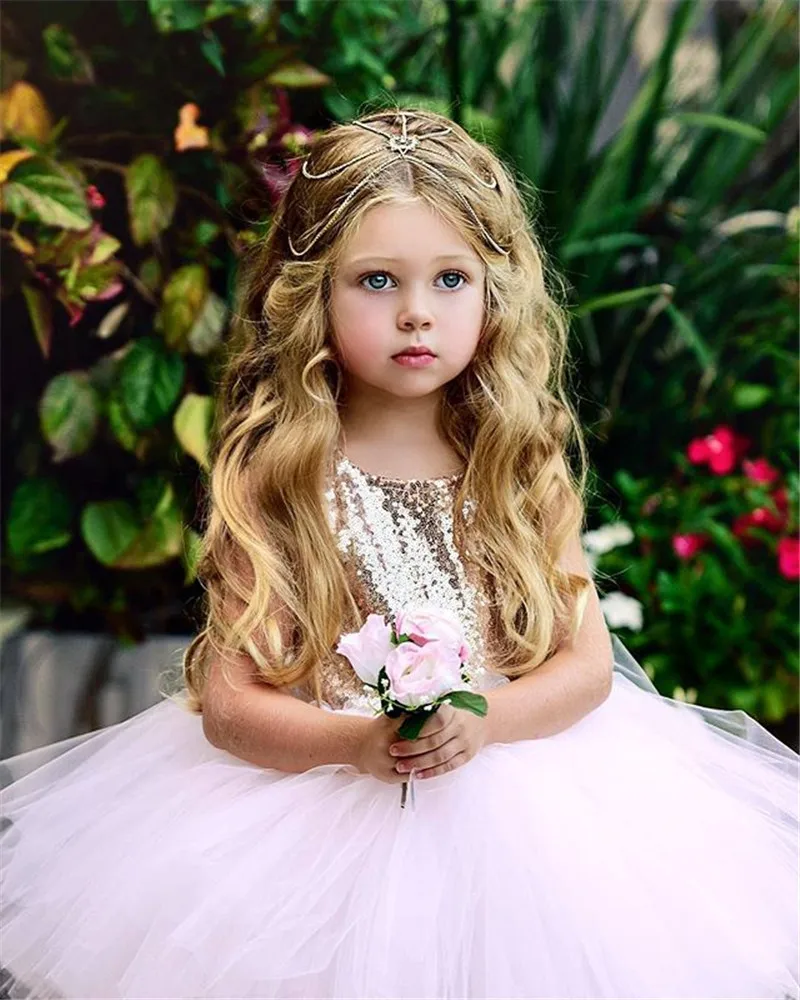 Pageant Party Dress Pink Red Ball Gown Formal Dresses Kids Baby Girl Princess Dress Tutu Tulle Back Hollow Out Outfits